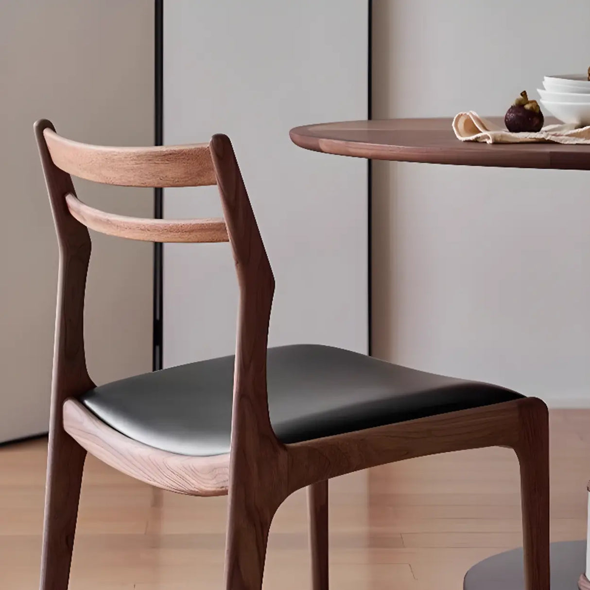 Modern Simple Walnut Natural Wood Legs Side Dining Chair Image - 10