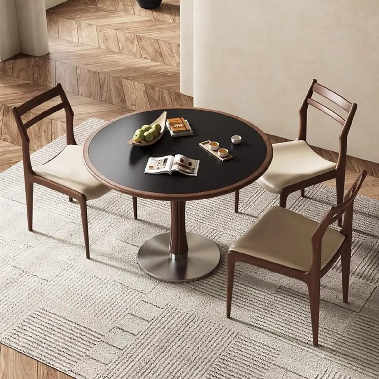 Modern Simple Walnut Natural Wood Legs Side Dining Chair Image - 4