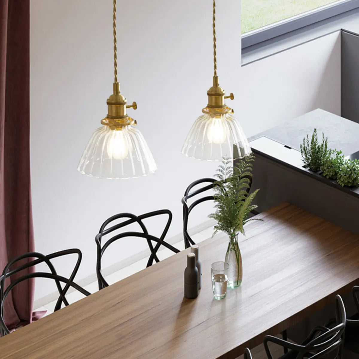 Modern Simplicity Gold Clear Glass Dining Room Pendant Light Image - 1