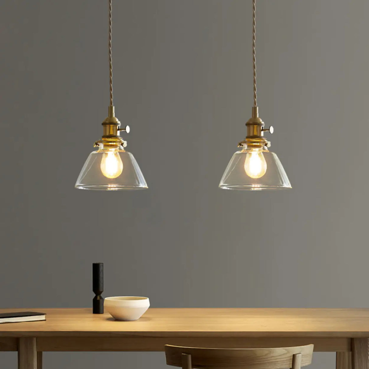 Modern Simplicity Gold Clear Glass Dining Room Pendant Light Image - 6