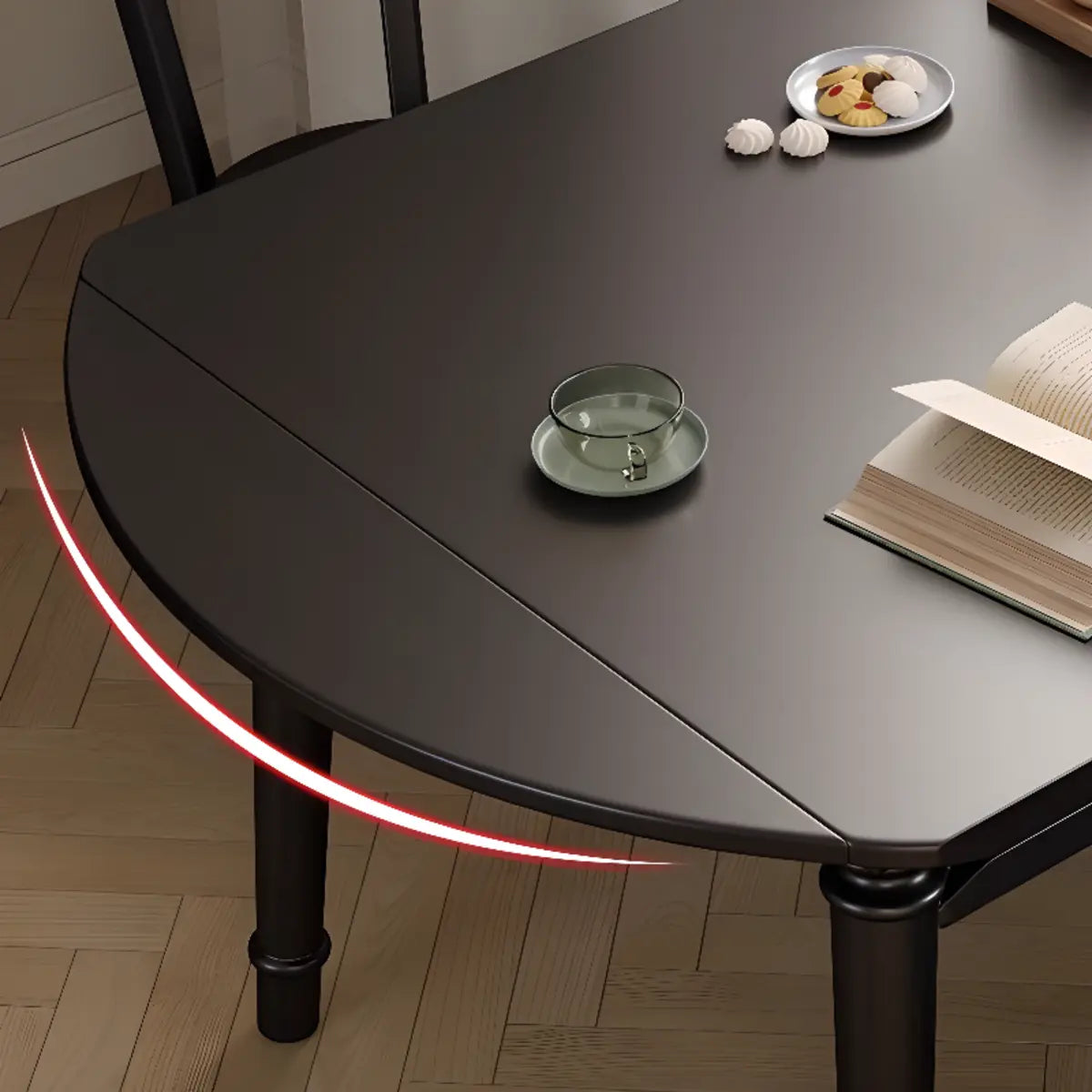 Modern Simplistic Black Round Wood Dining Table Extendable Image - 10