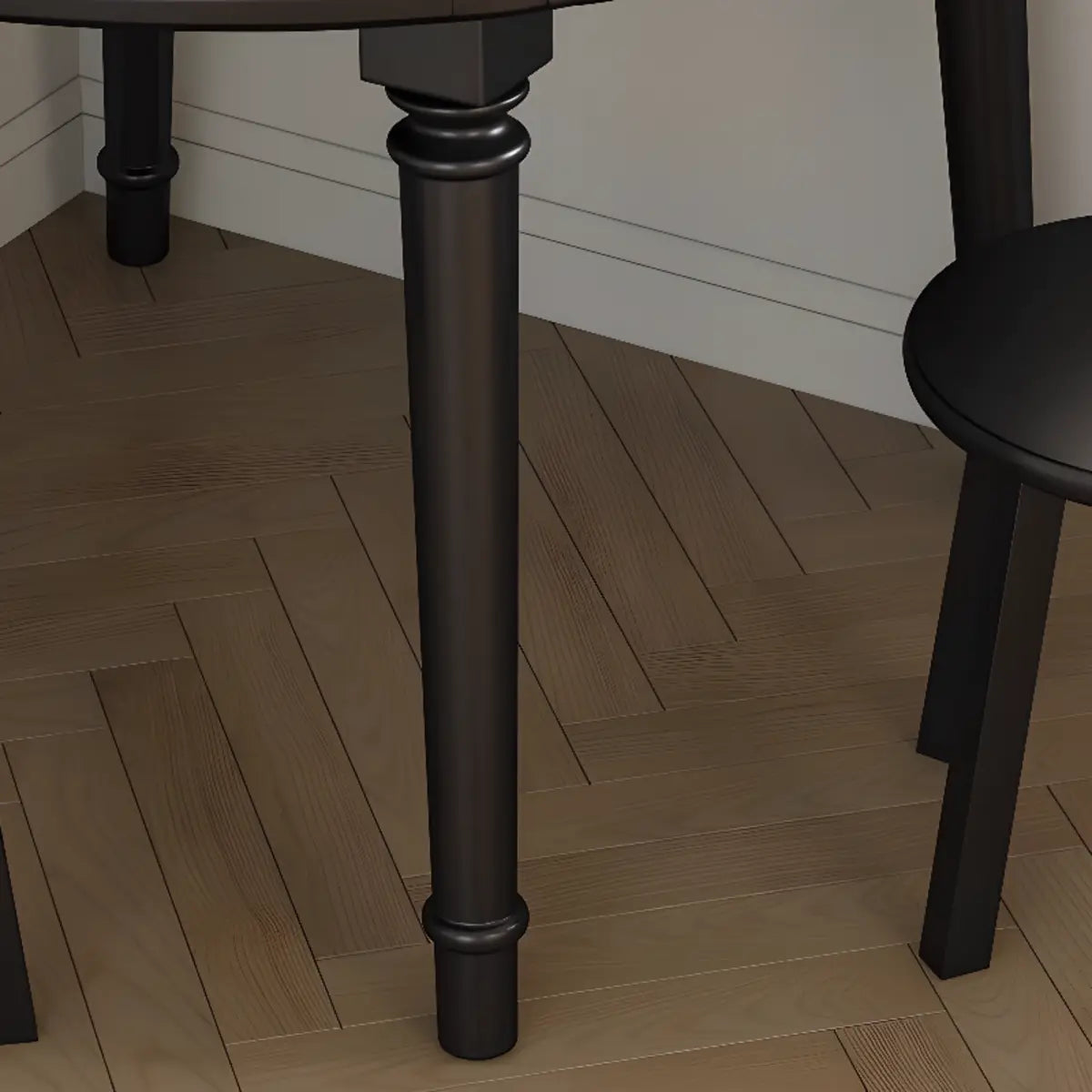 Modern Simplistic Black Round Wood Dining Table Extendable Image - 11