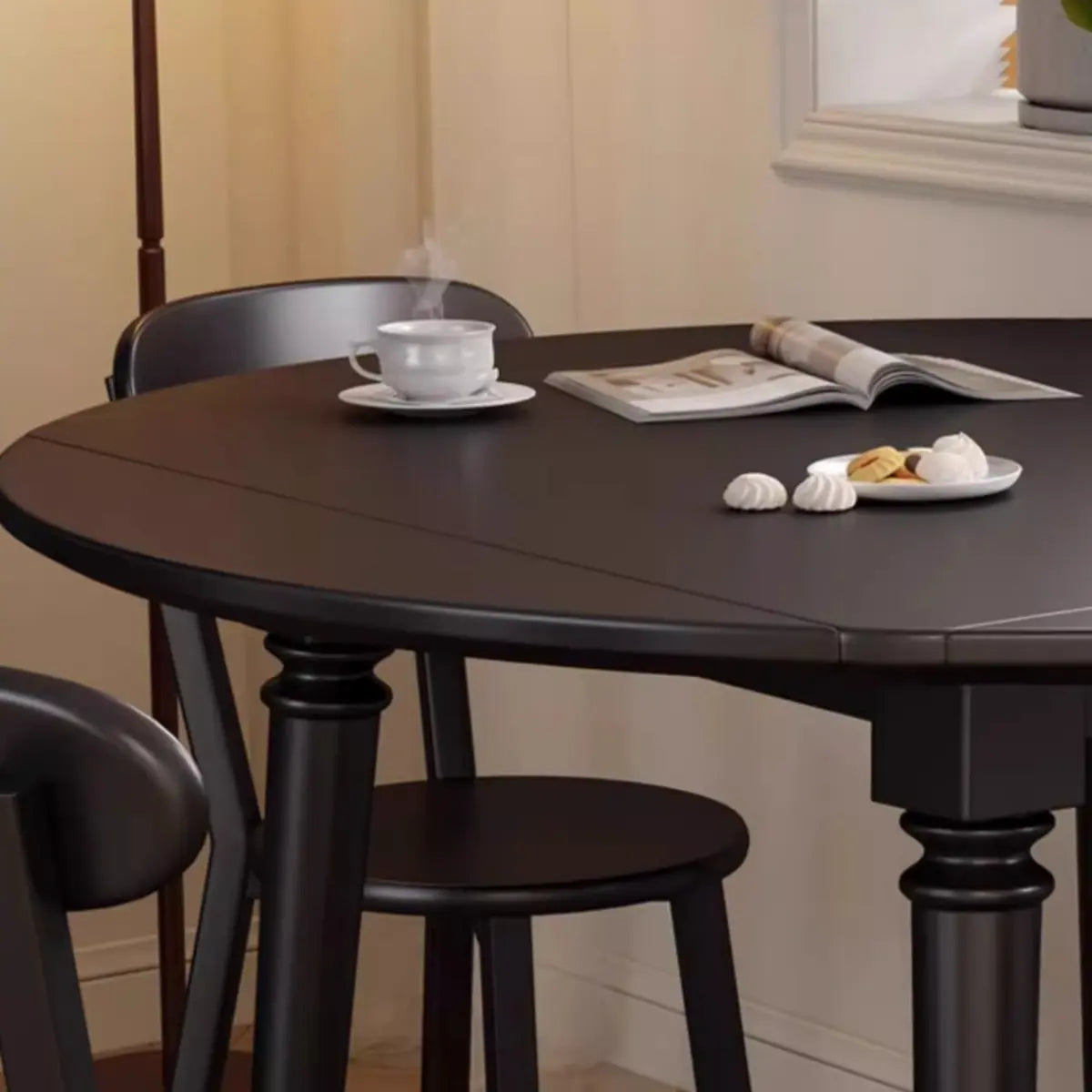 Modern Simplistic Black Round Wood Dining Table Extendable Image - 12
