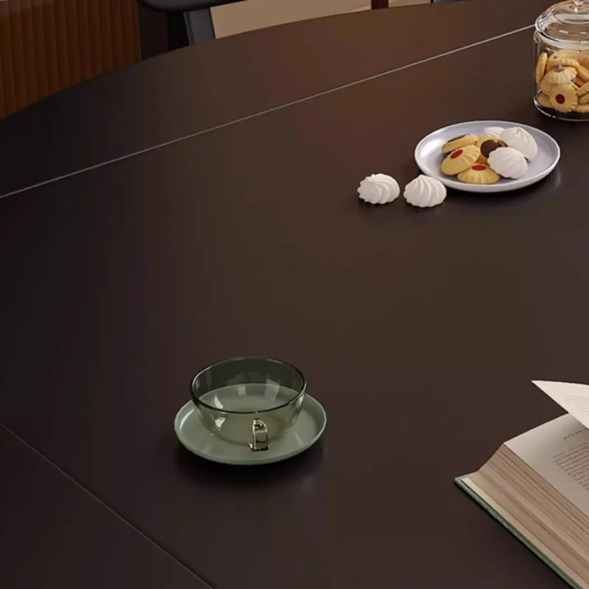 Modern Simplistic Black Round Wood Dining Table Extendable Image - 13