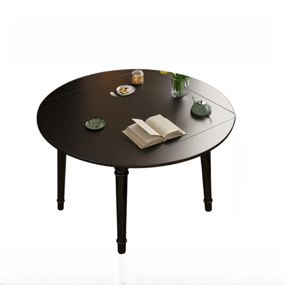 Modern Simplistic Black Round Wood Dining Table Extendable Image - 5