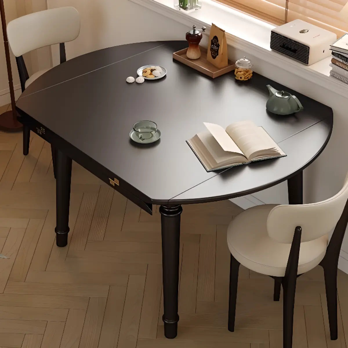 Modern Simplistic Black Round Wood Dining Table Extendable Image - 16