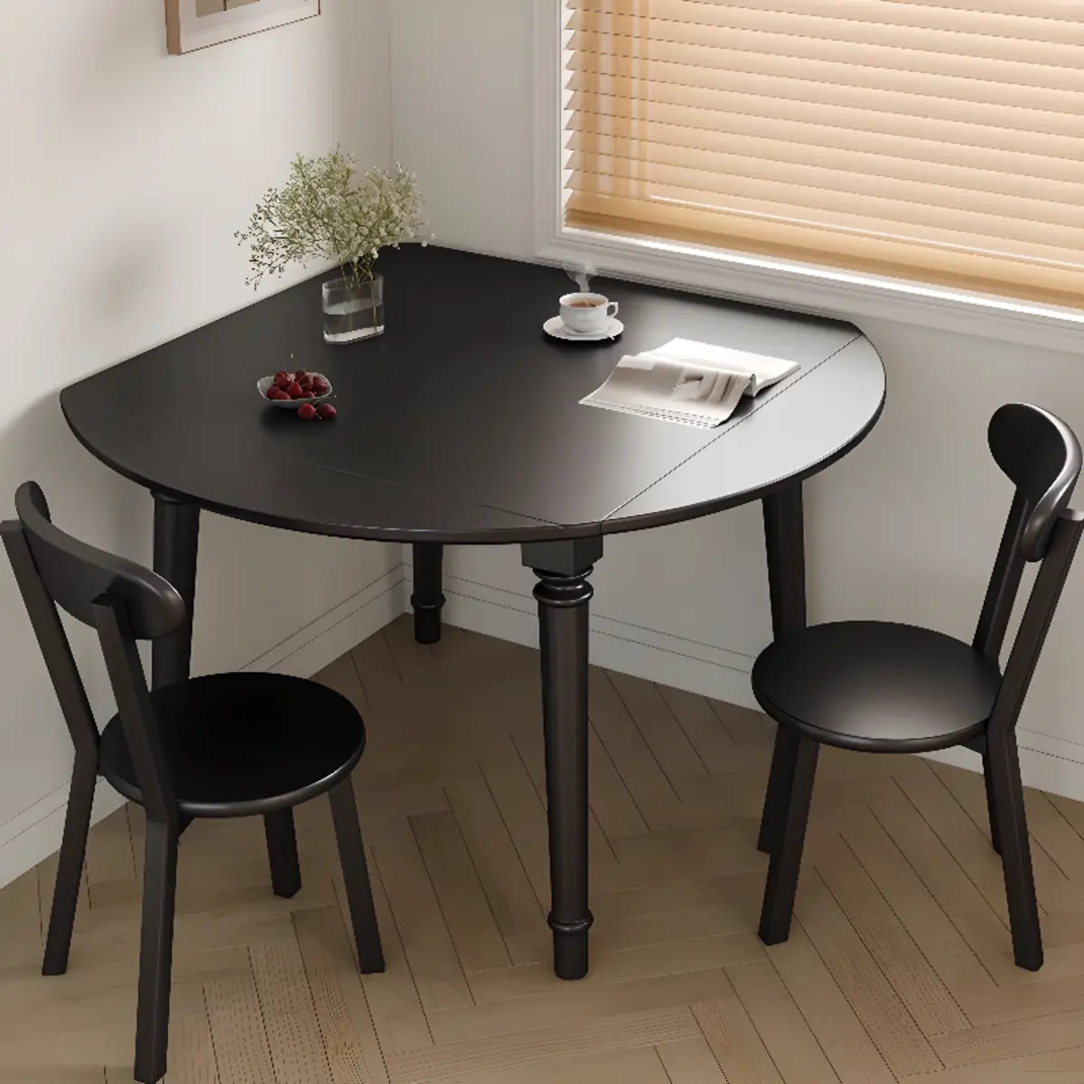 Modern Simplistic Black Round Wood Dining Table Extendable Image - 8