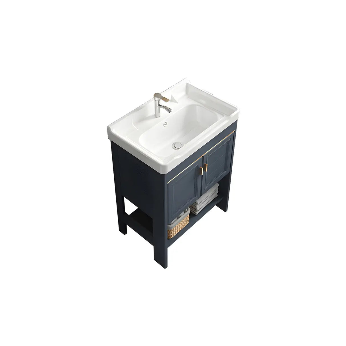 Modern Single Blue Sink Freestanding Metal Base Bath Vanity Image - 11