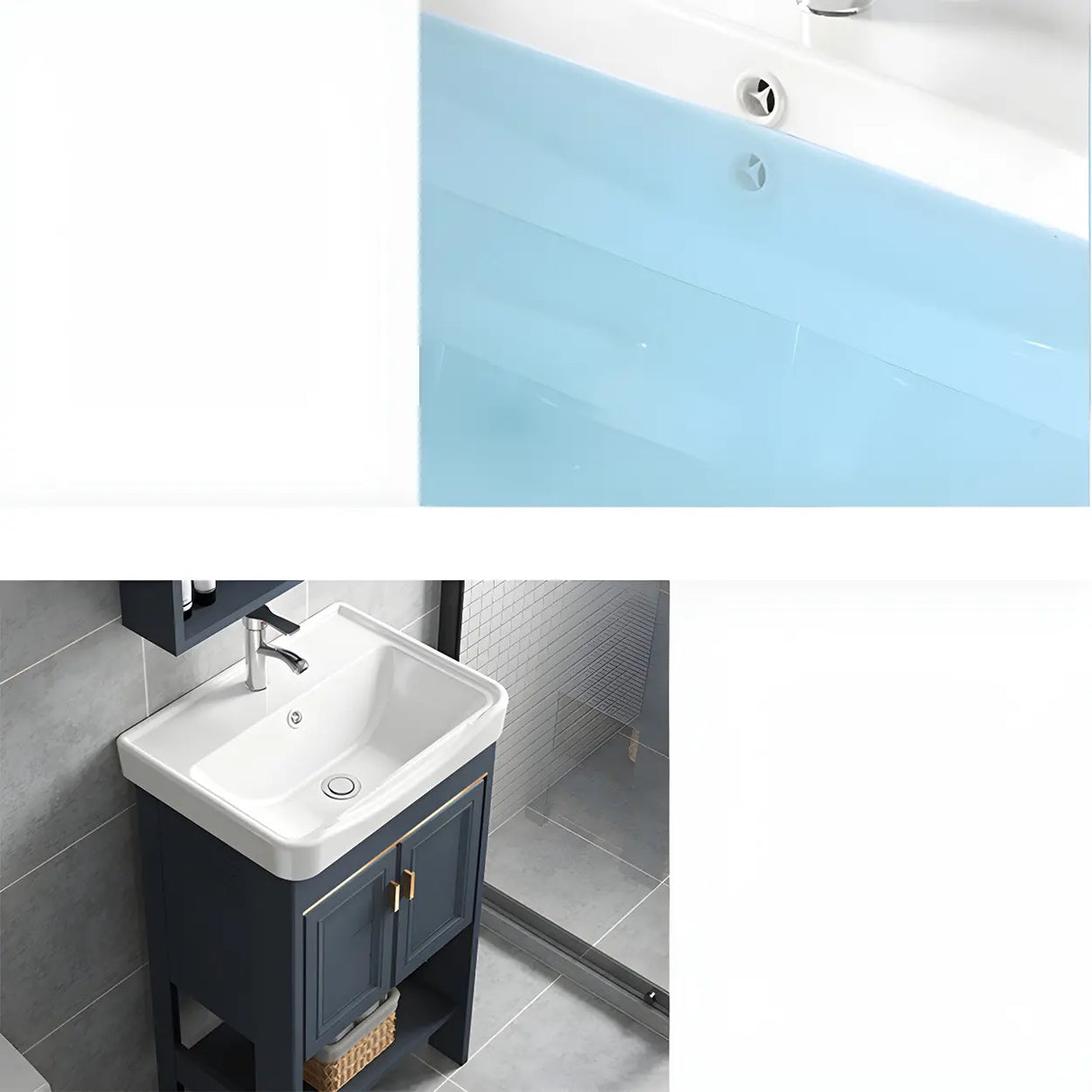 Modern Single Blue Sink Freestanding Metal Base Bath Vanity Image - 12