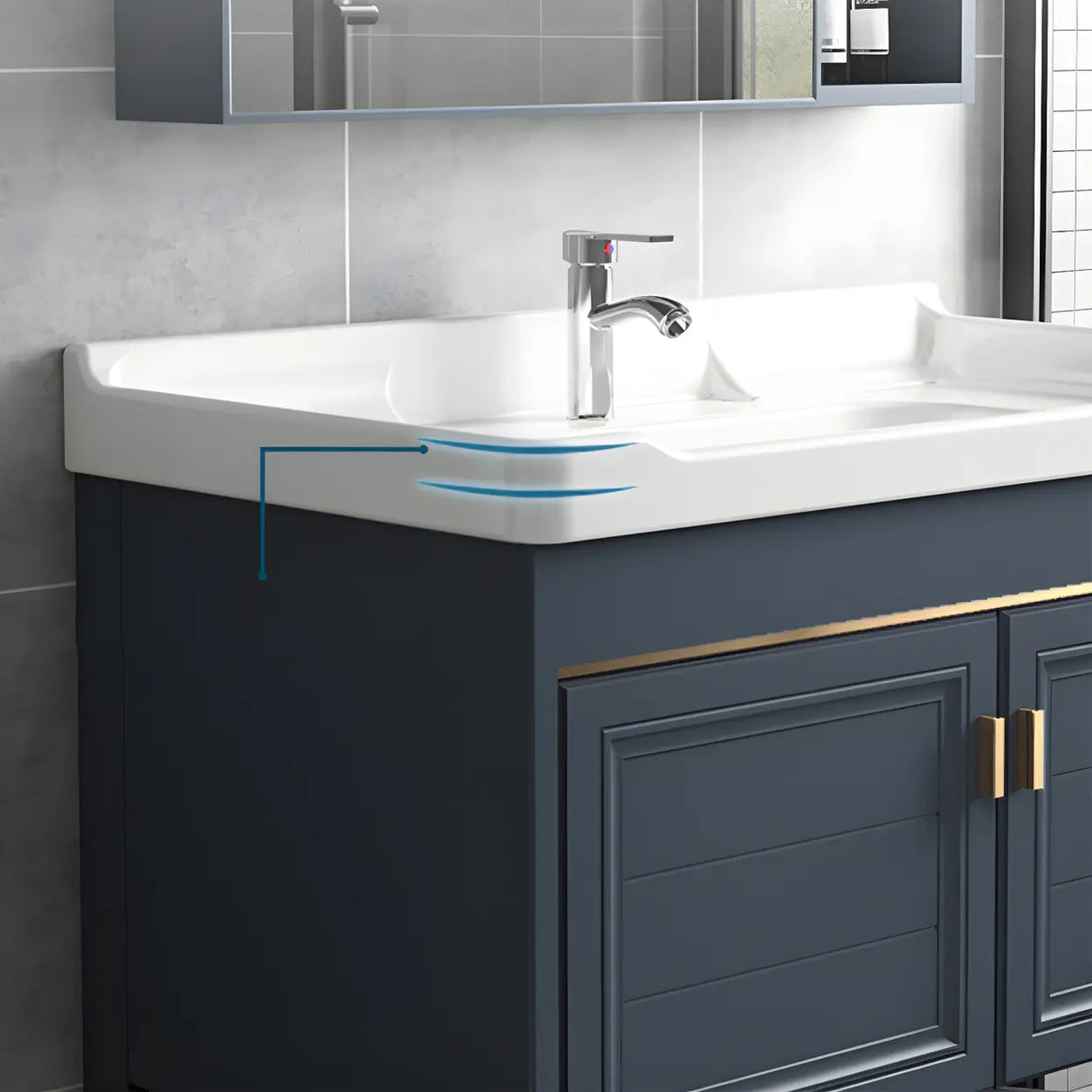Modern Single Blue Sink Freestanding Metal Base Bath Vanity Image - 15