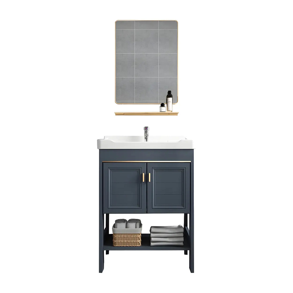 Modern Single Blue Sink Freestanding Metal Base Bath Vanity Image - 18