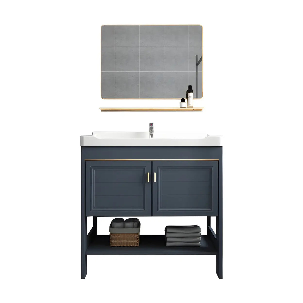 Modern Single Blue Sink Freestanding Metal Base Bath Vanity Image - 19