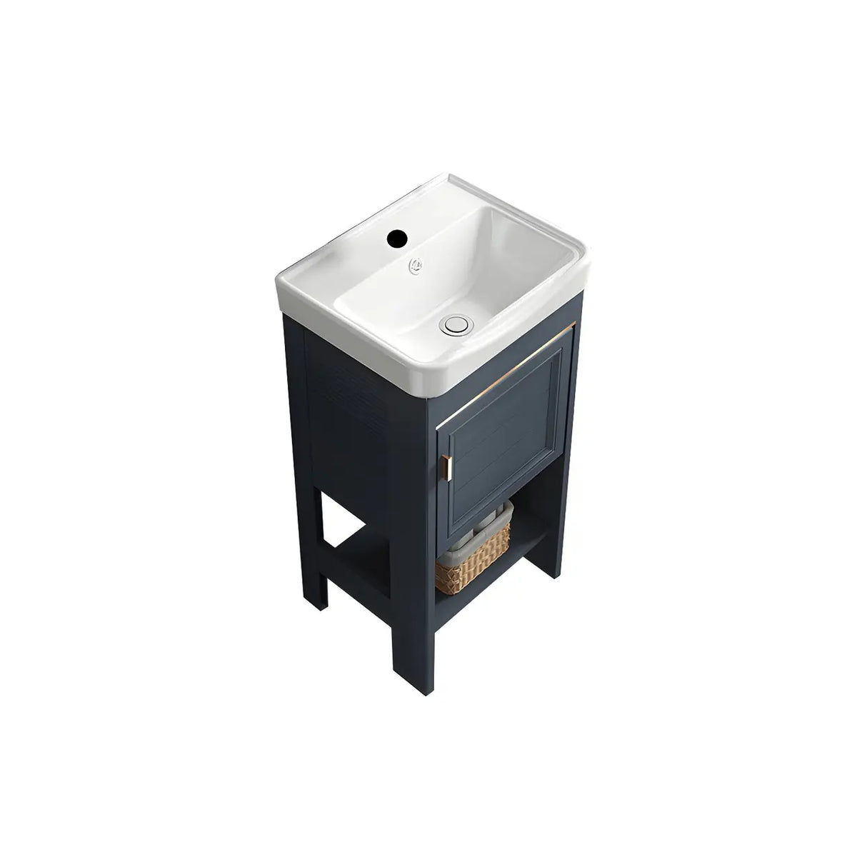 Modern Single Blue Sink Freestanding Metal Base Bath Vanity Image - 2