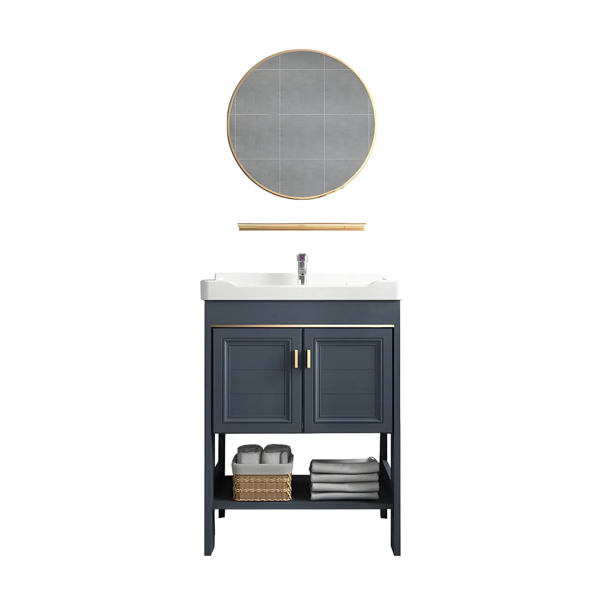 Modern Single Blue Sink Freestanding Metal Base Bath Vanity Image - 22