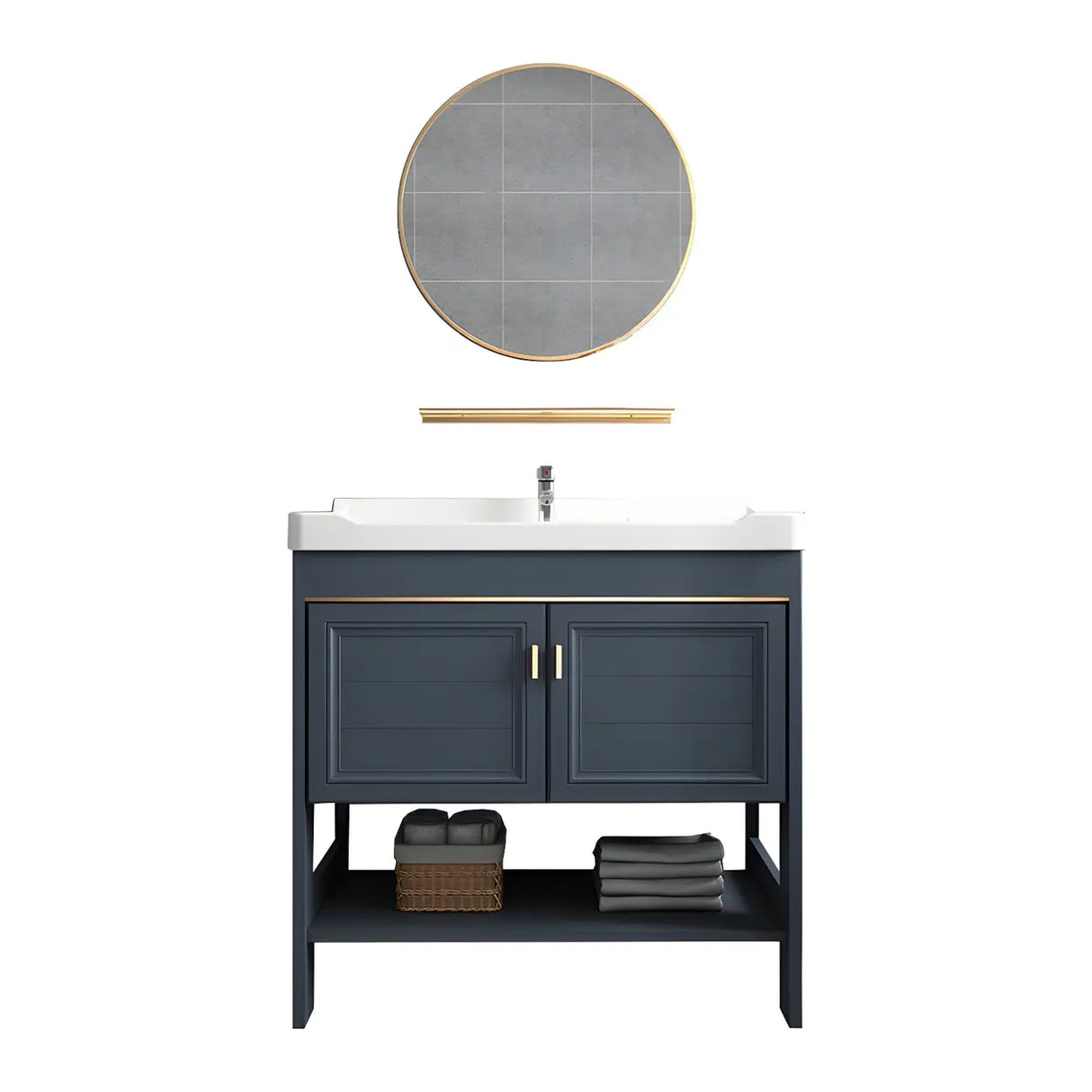 Modern Single Blue Sink Freestanding Metal Base Bath Vanity Image - 23