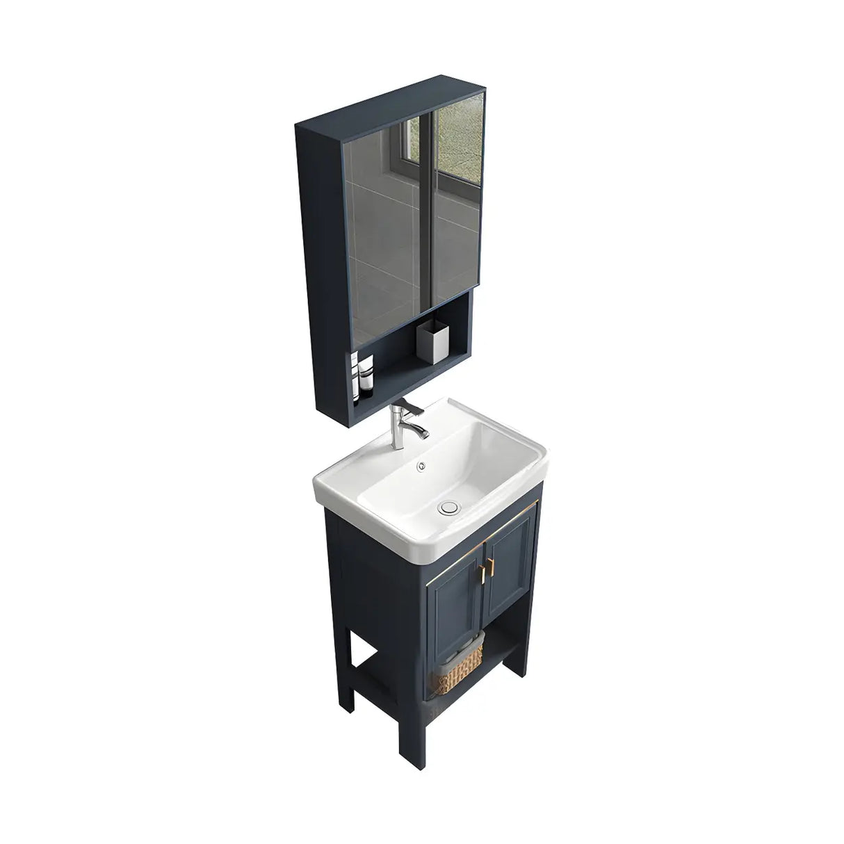 Modern Single Blue Sink Freestanding Metal Base Bath Vanity Image - 25