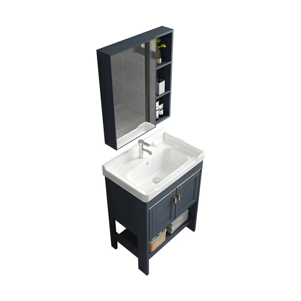 Modern Single Blue Sink Freestanding Metal Base Bath Vanity Image - 26