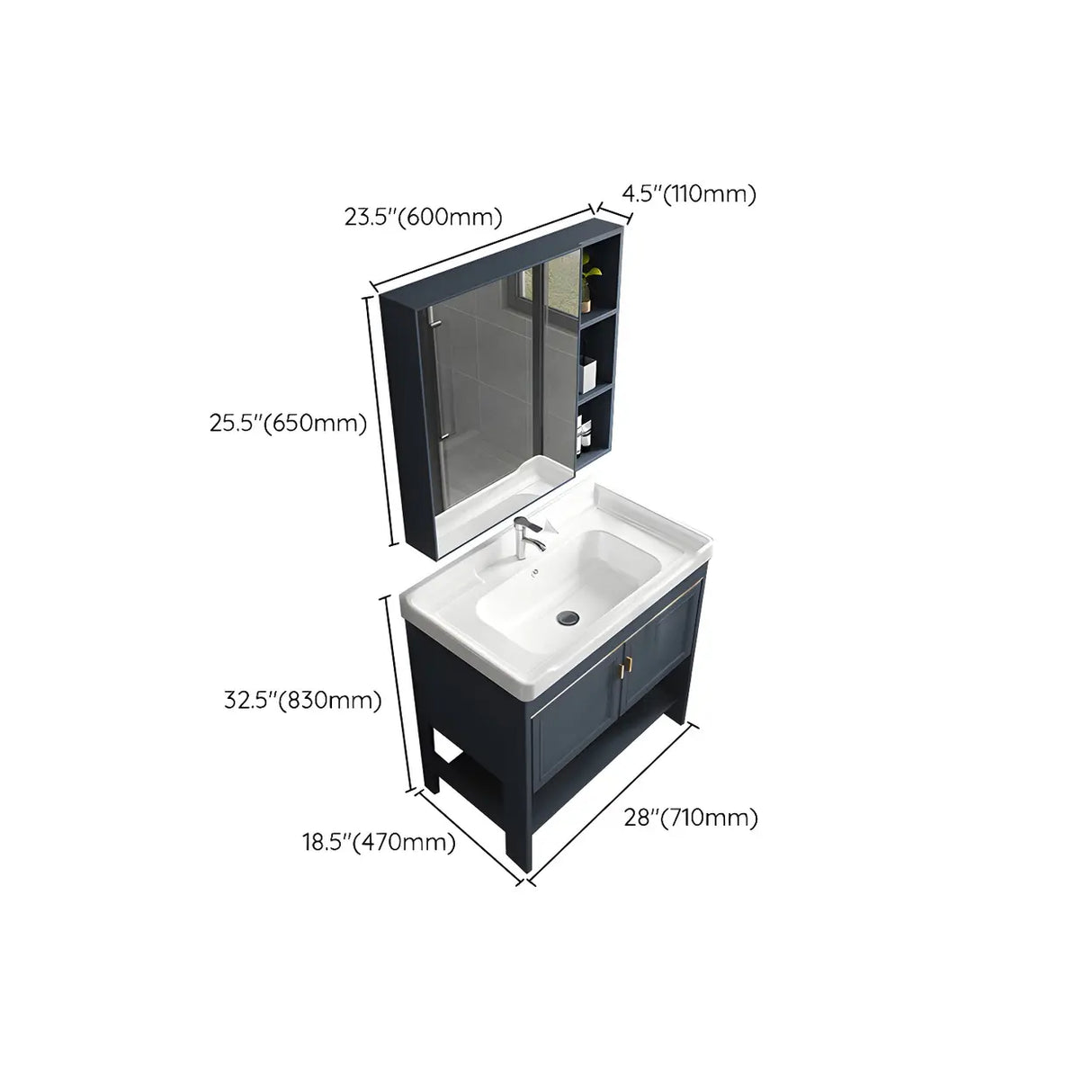 Modern Single Blue Sink Freestanding Metal Base Bath Vanity Image - 29