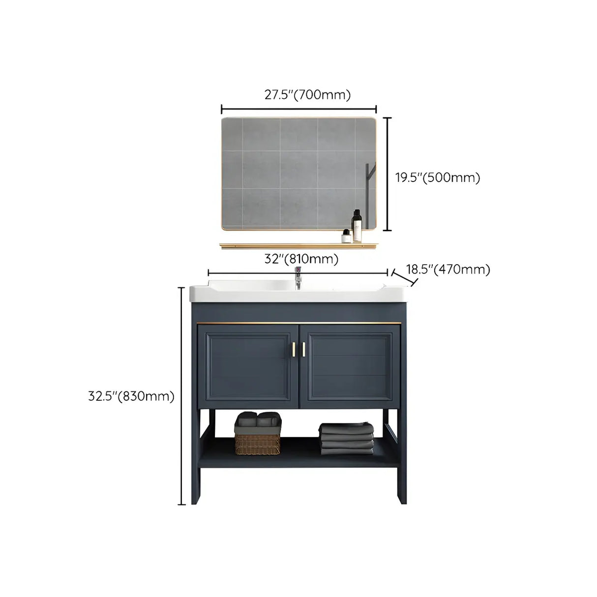 Modern Single Blue Sink Freestanding Metal Base Bath Vanity Image - 33