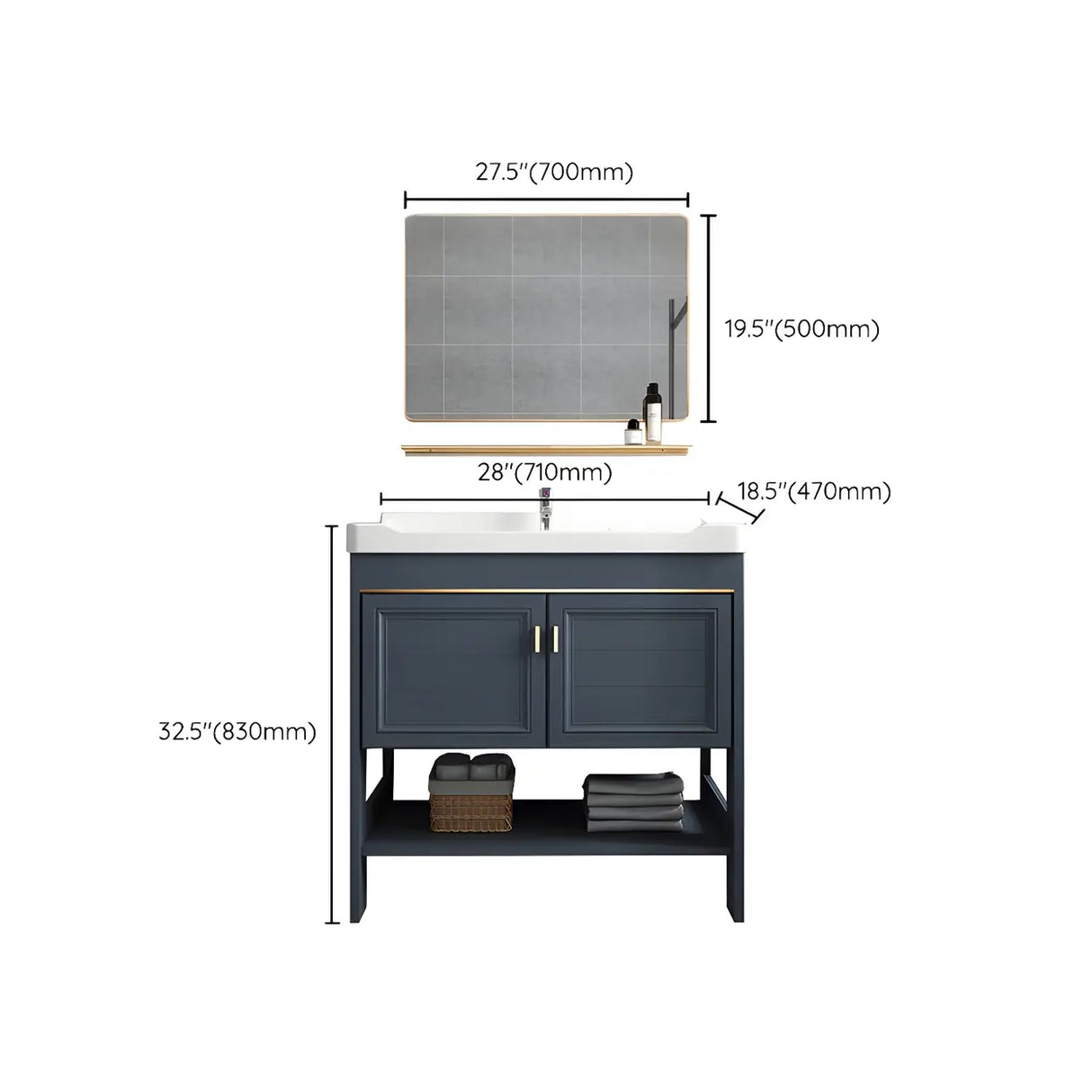 Modern Single Blue Sink Freestanding Metal Base Bath Vanity Image - 34