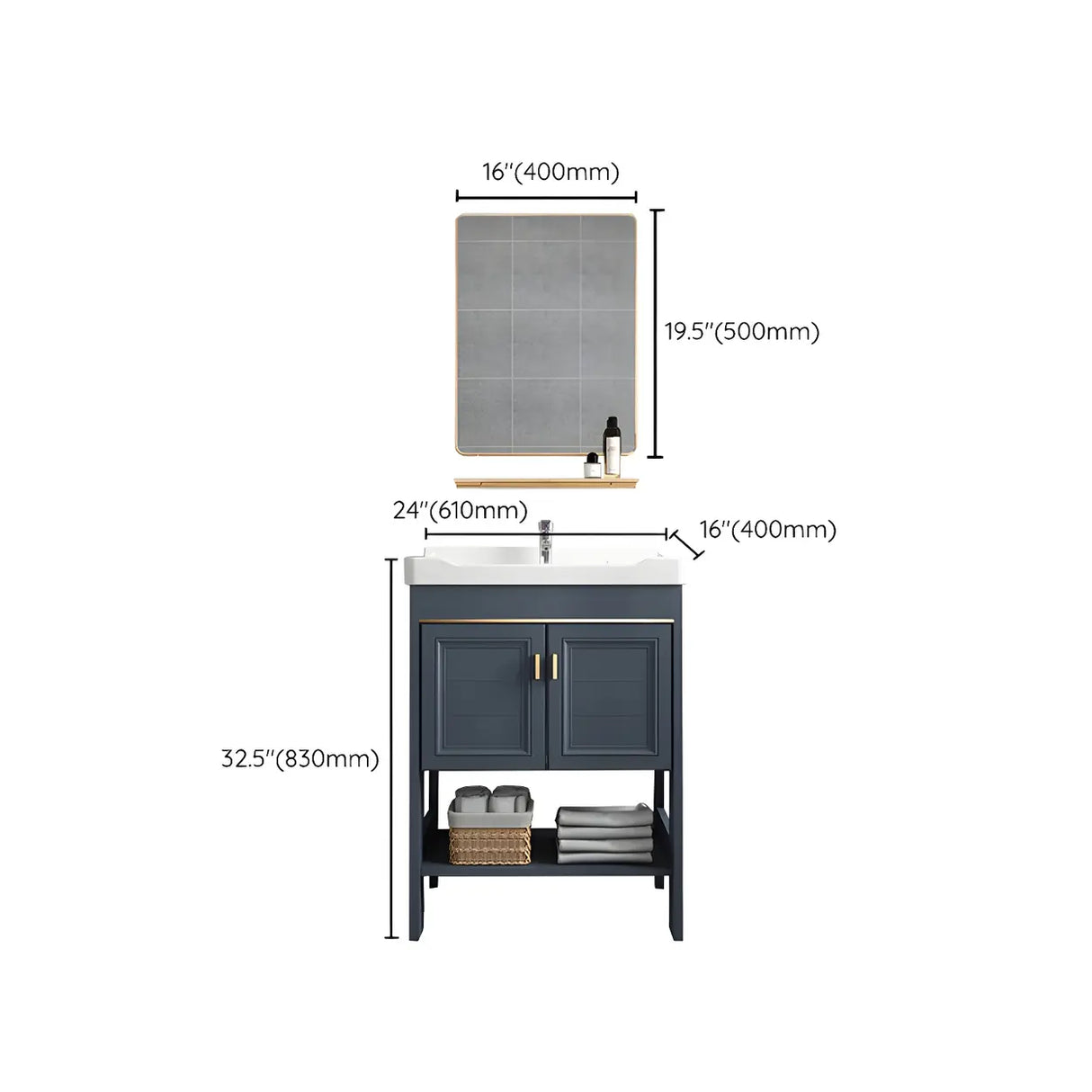 Modern Single Blue Sink Freestanding Metal Base Bath Vanity Image - 35