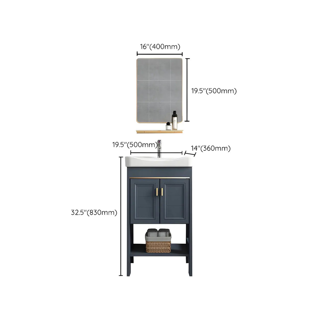 Modern Single Blue Sink Freestanding Metal Base Bath Vanity Image - 36