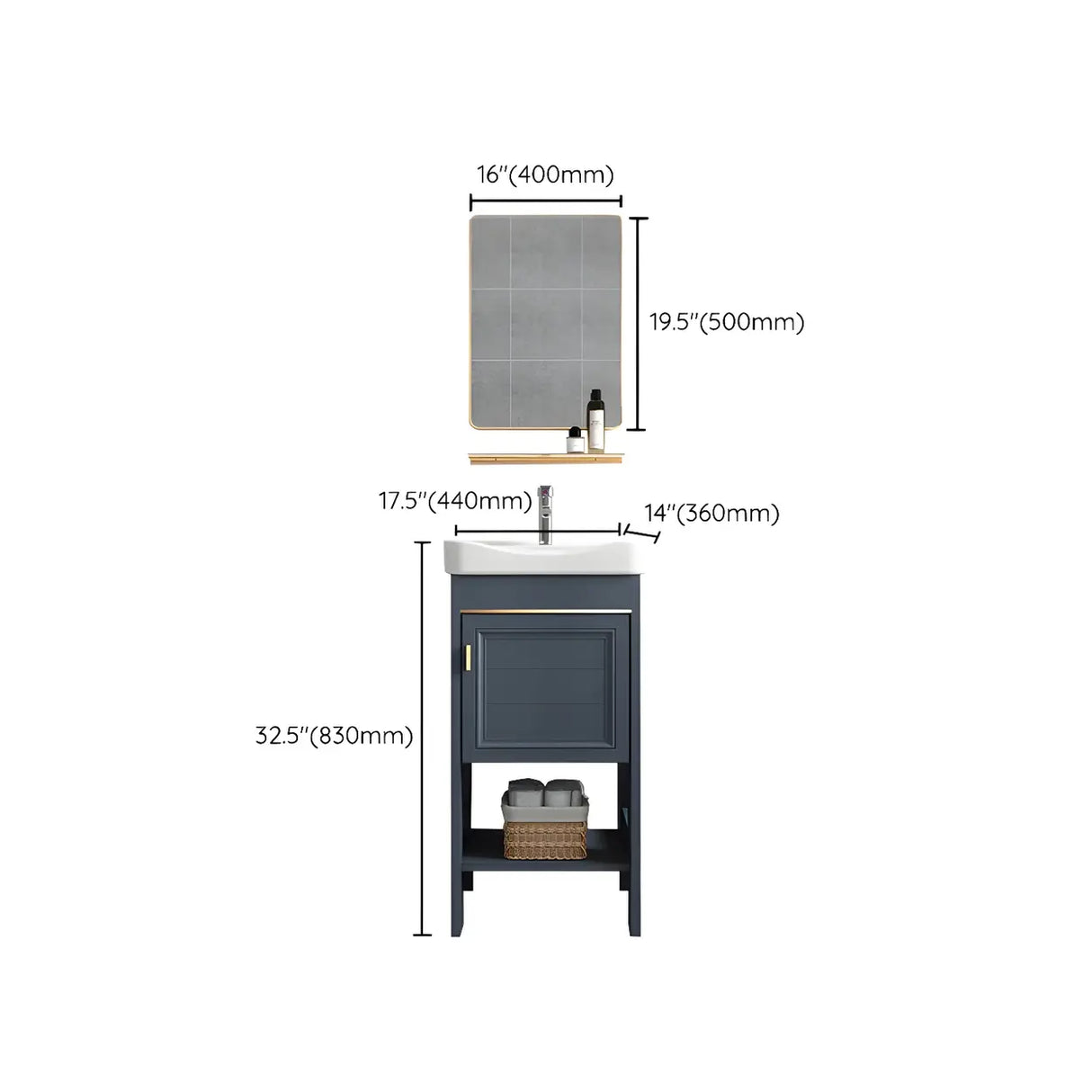 Modern Single Blue Sink Freestanding Metal Base Bath Vanity Image - 37