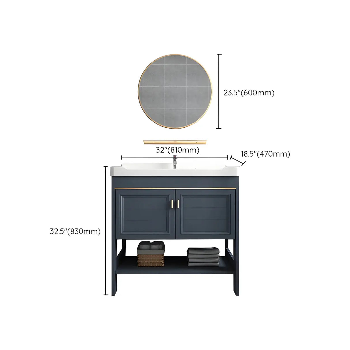 Modern Single Blue Sink Freestanding Metal Base Bath Vanity Image - 38