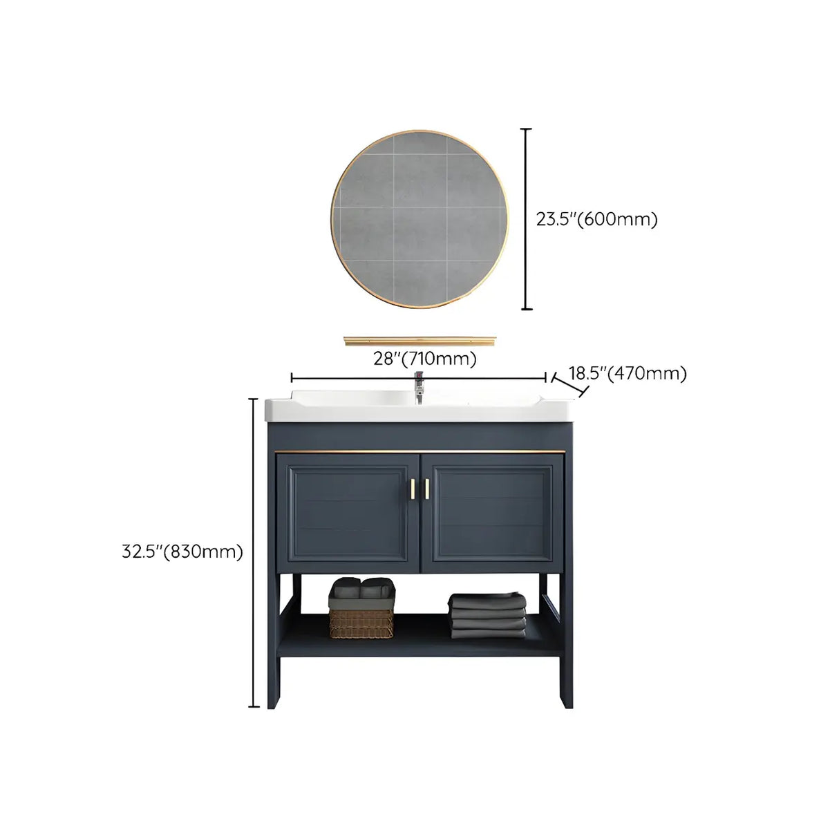 Modern Single Blue Sink Freestanding Metal Base Bath Vanity Image - 39