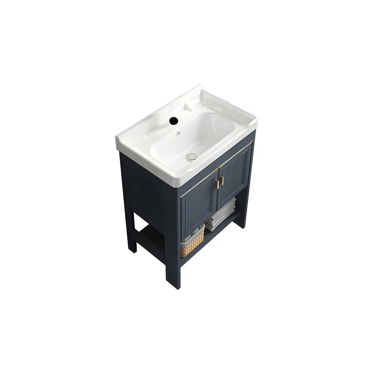 Modern Single Blue Sink Freestanding Metal Base Bath Vanity Image - 4