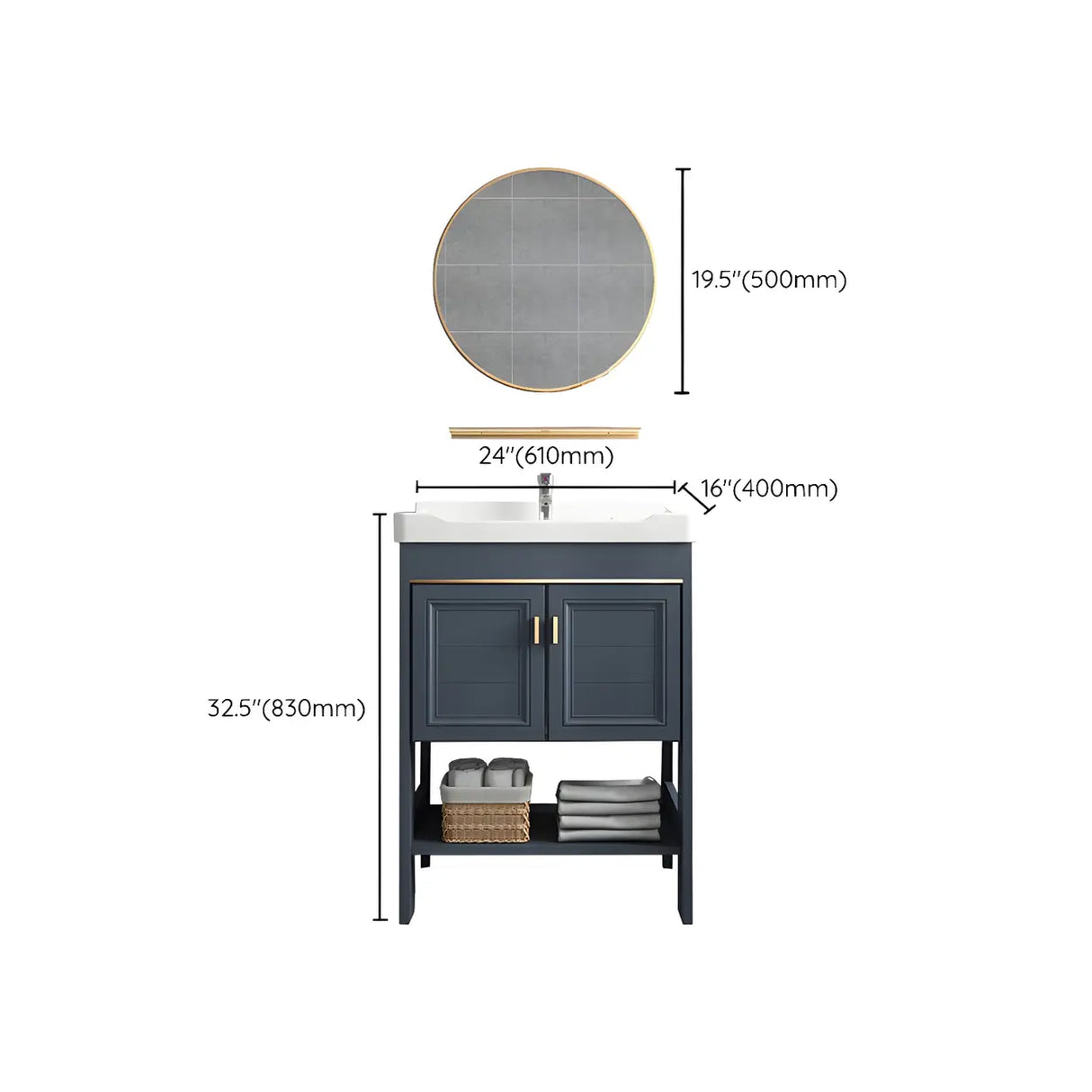 Modern Single Blue Sink Freestanding Metal Base Bath Vanity Image - 40