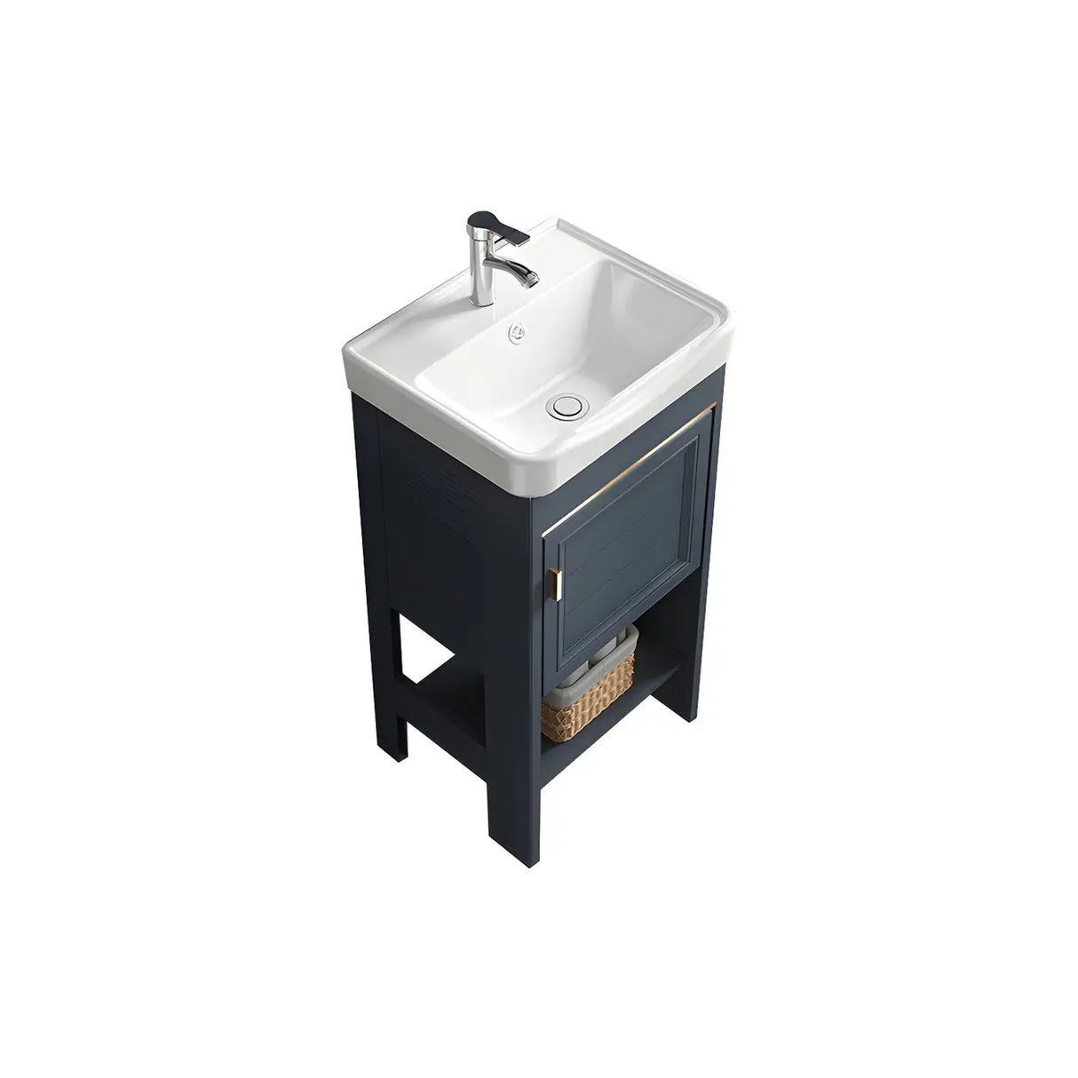 Modern Single Blue Sink Freestanding Metal Base Bath Vanity Image - 8