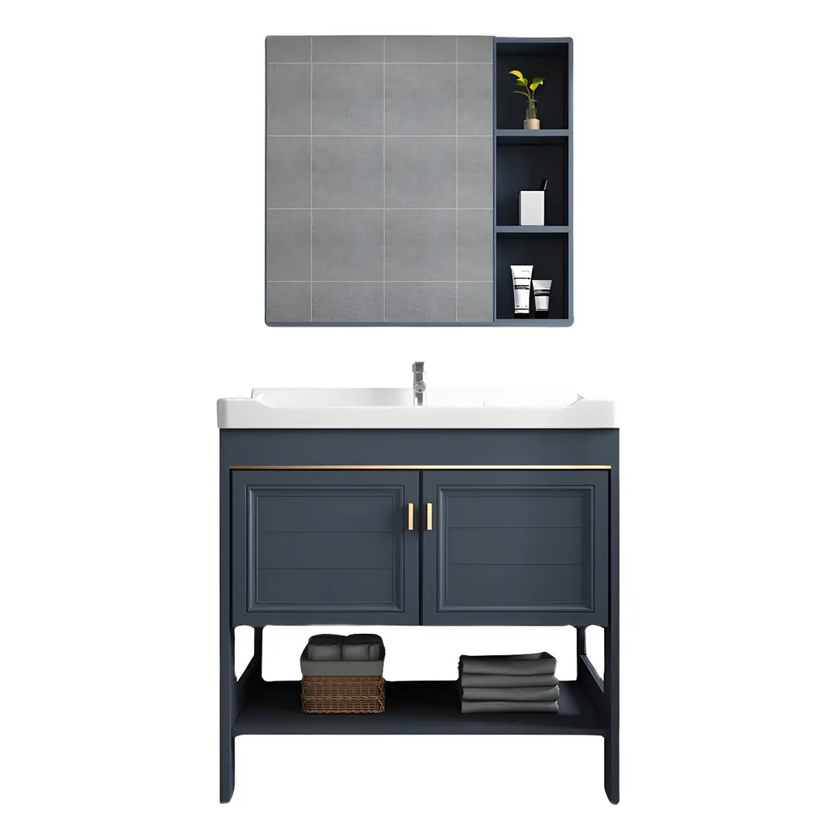 Modern Single Blue Sink Freestanding Metal Base Bath Vanity Image - 9