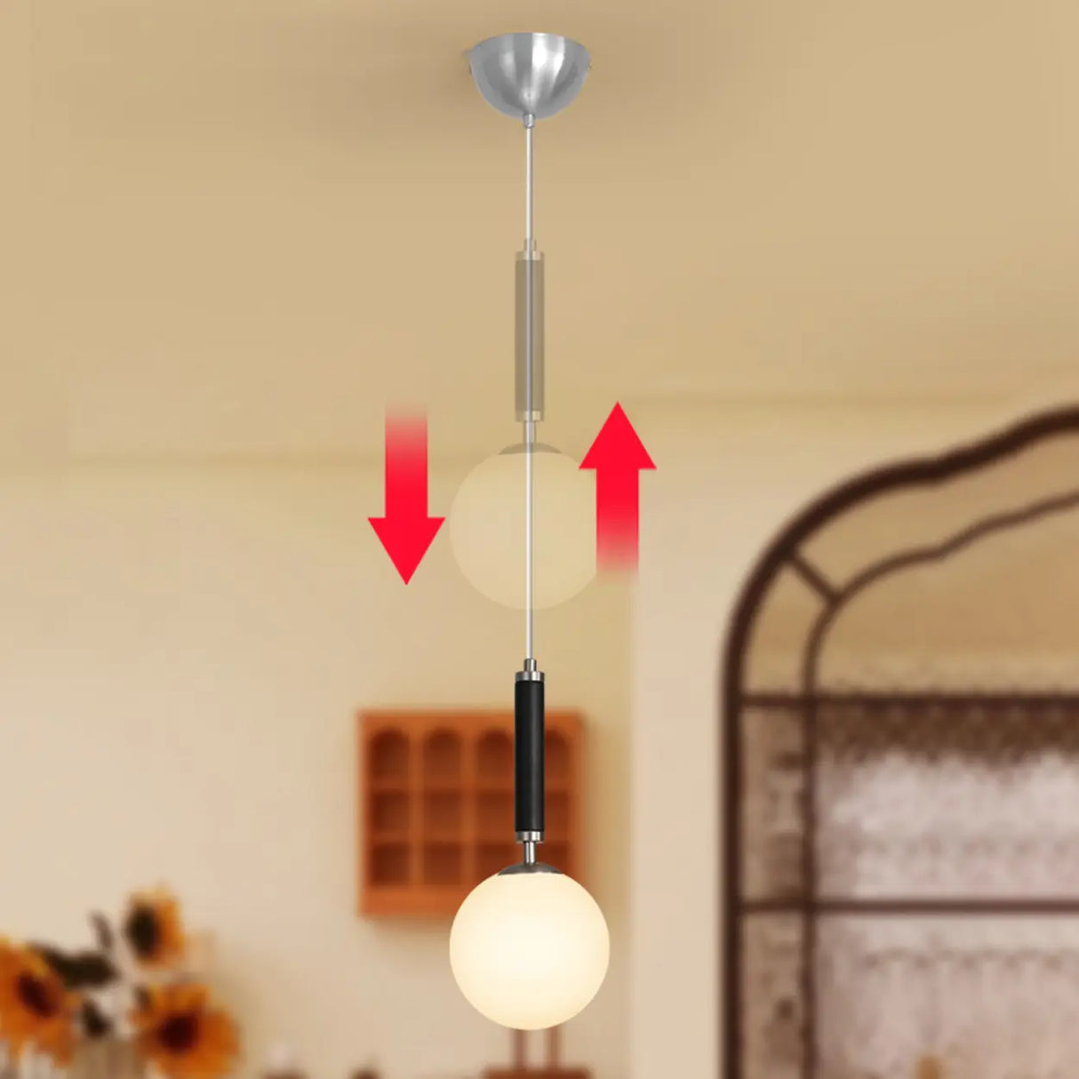 Modern Single Globe Pendant Light Adjustable Cord Bedroom Image - 7