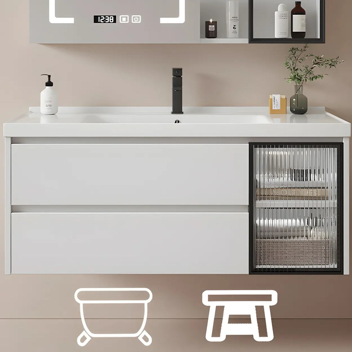 Modern Sink Wall Mount Bathroom Vanity Cabinet with Drawers Image - 21