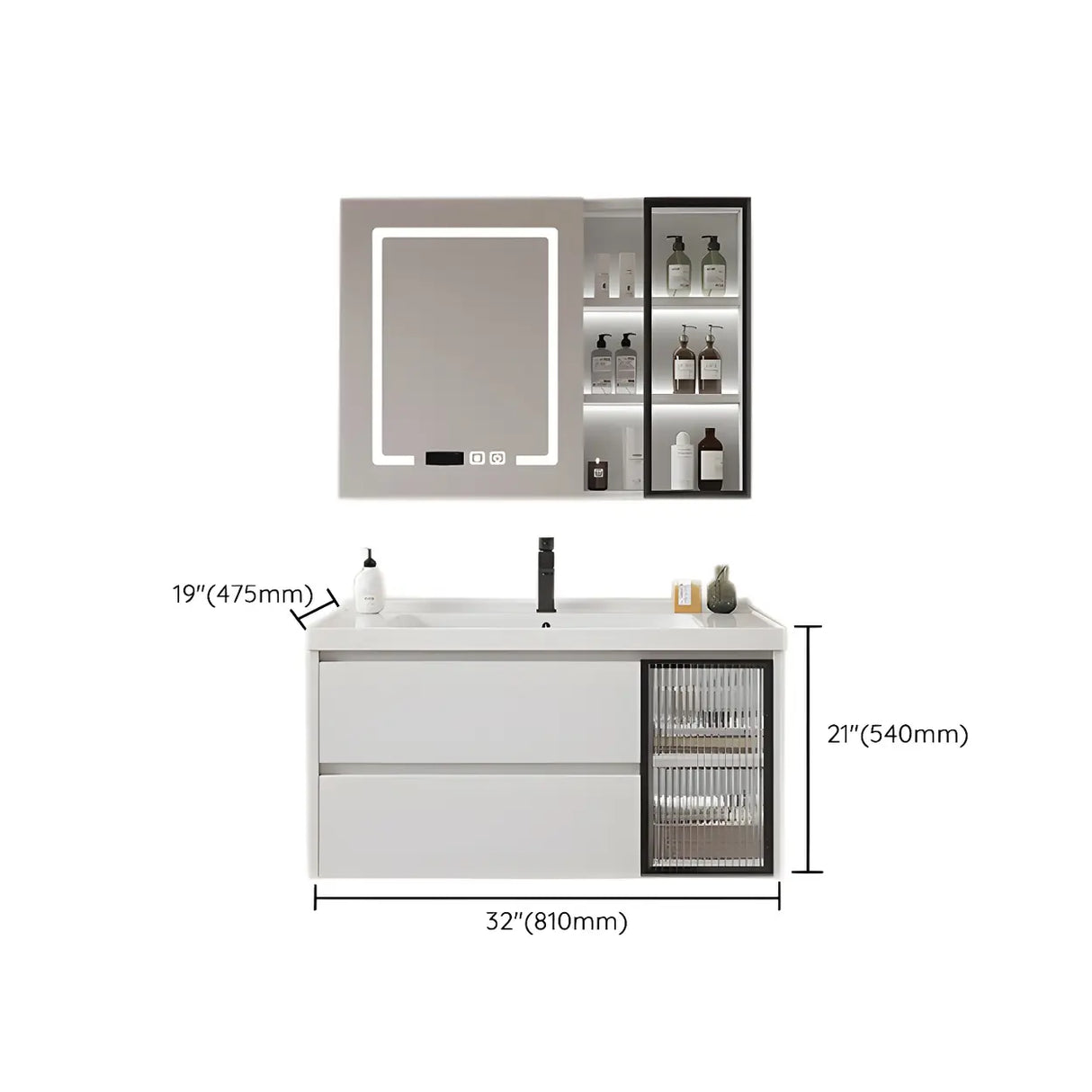 Modern Sink Wall Mount Bathroom Vanity Cabinet with Drawers Image - 36