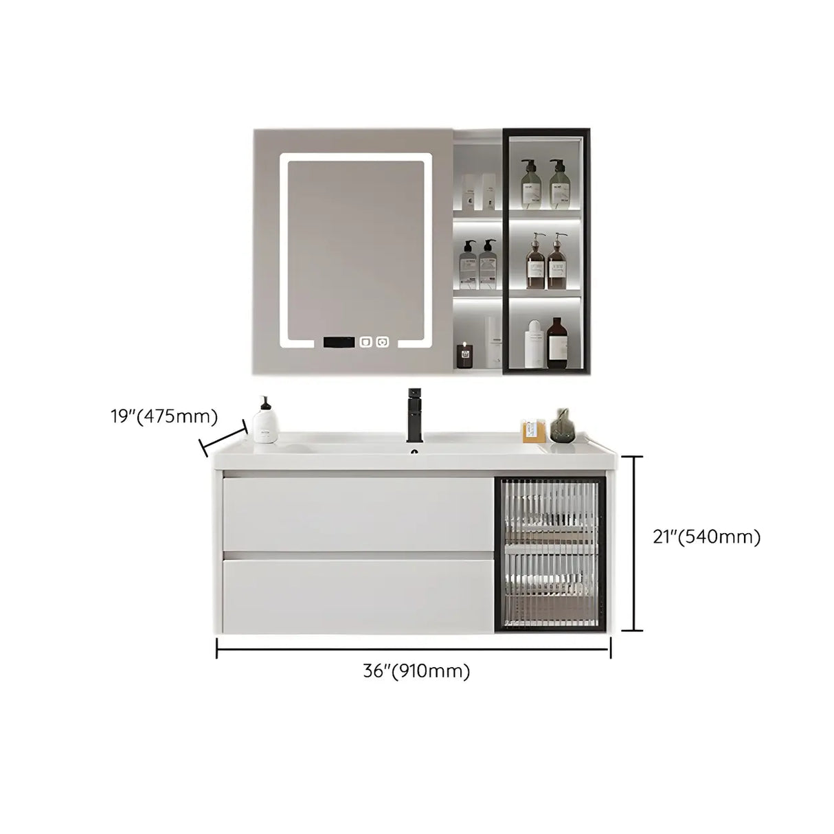 Modern Sink Wall Mount Bathroom Vanity Cabinet with Drawers Image - 38