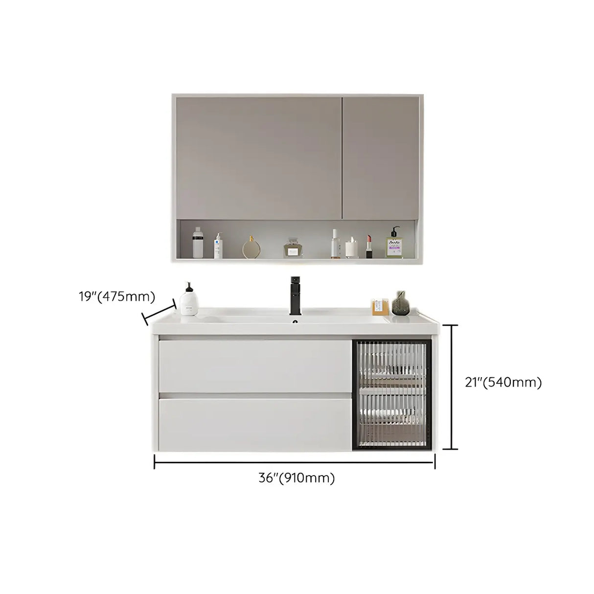 Modern Sink Wall Mount Bathroom Vanity Cabinet with Drawers Image - 39