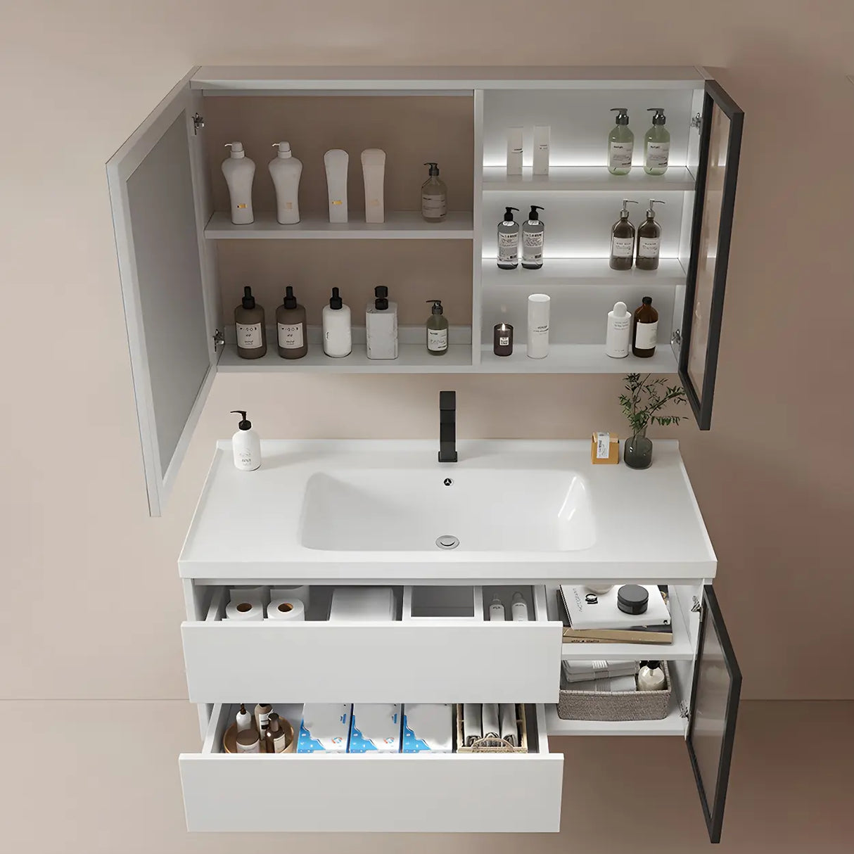 Modern Sink Wall Mount Bathroom Vanity Cabinet with Drawers Image - 6