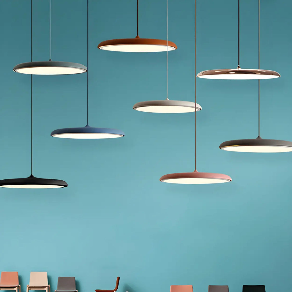 Modern Sleek Round Disc LED Dining Room Pendant Light Image - 8