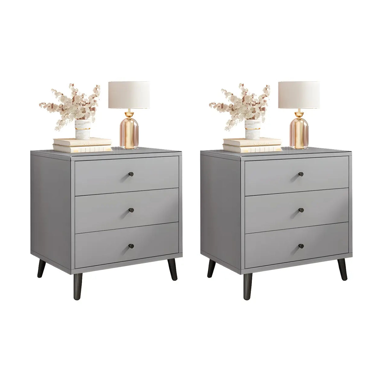 Modern Sleek Wood White Two-Drawer Storage Nightstand Image - 10