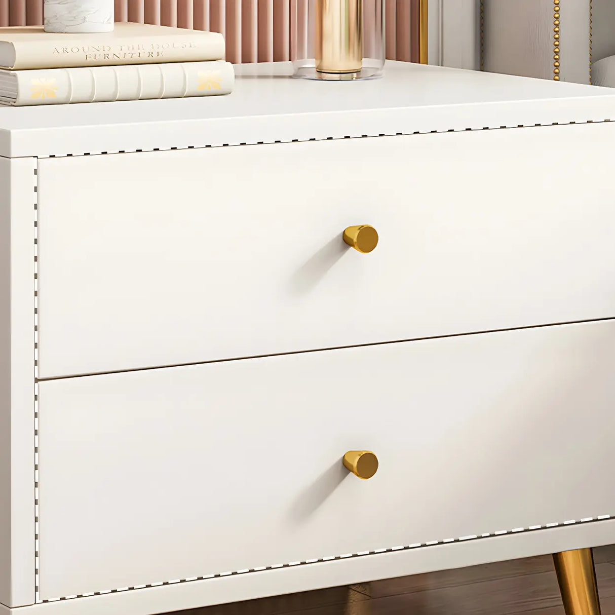Modern Sleek Wood White Two-Drawer Storage Nightstand Image - 11