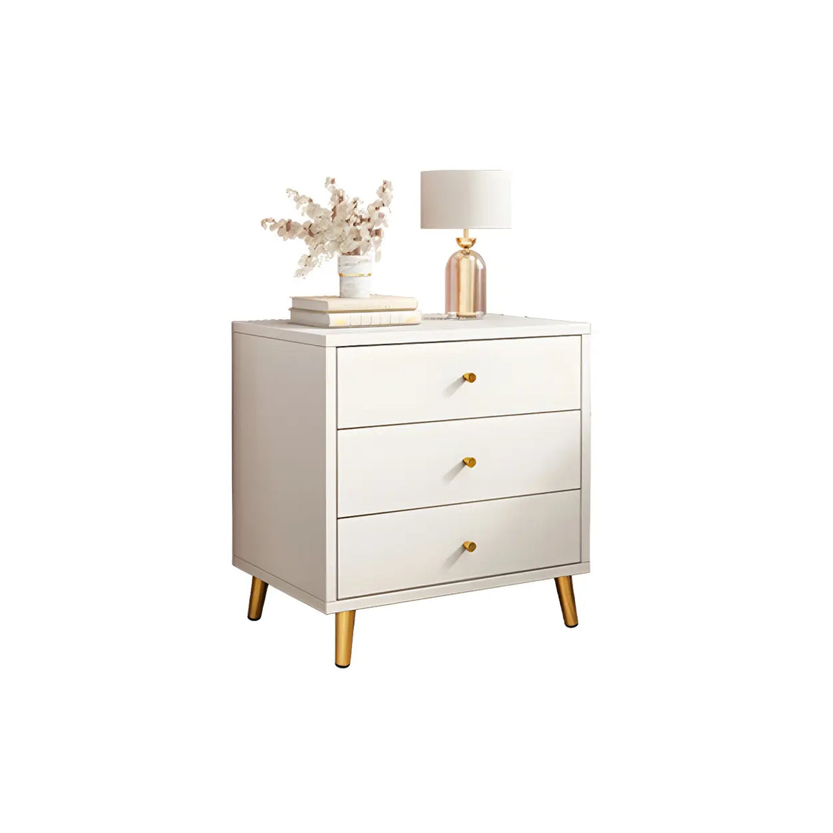 Modern Sleek Wood White Two-Drawer Storage Nightstand Image - 2