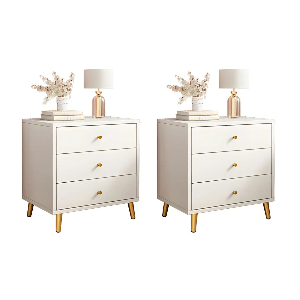 Modern Sleek Wood White Two-Drawer Storage Nightstand Image - 3