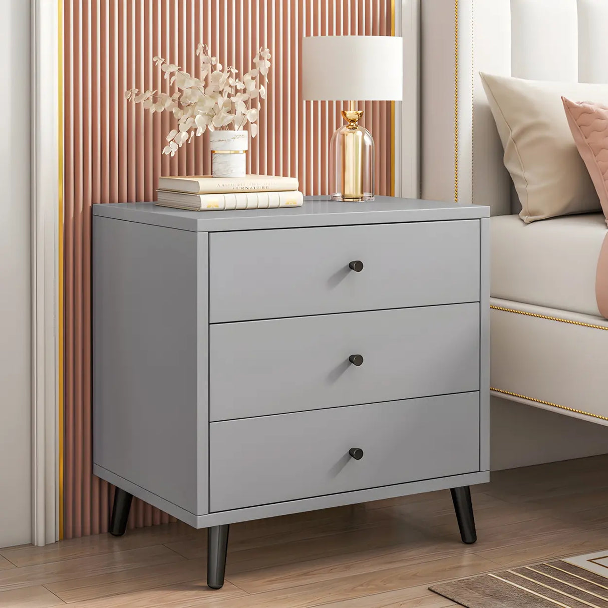 Modern Sleek Wood White Two-Drawer Storage Nightstand Image - 4