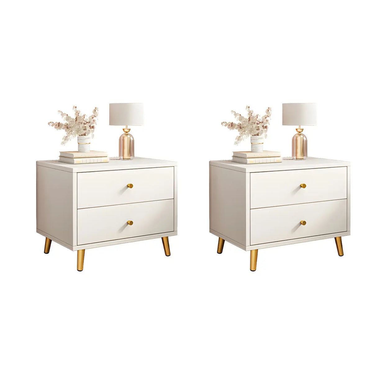 Modern Sleek Wood White Two-Drawer Storage Nightstand Image - 7