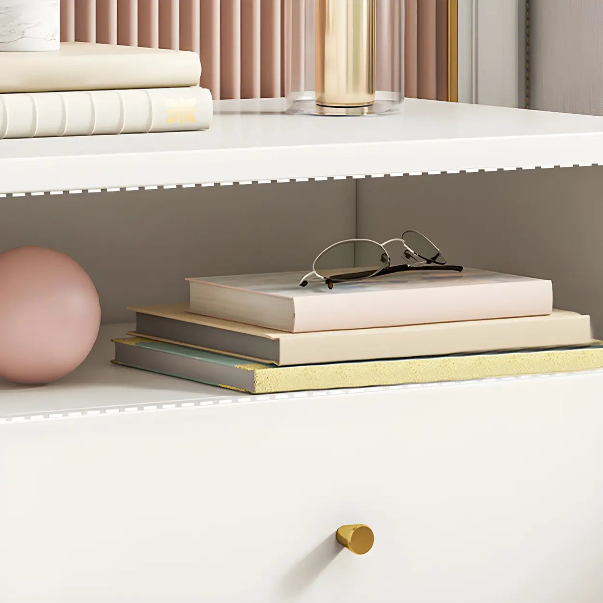 Modern Sleek Wood White Two-Drawer Storage Nightstand Image - 8