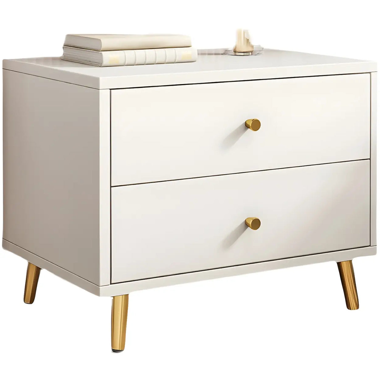 Modern Sleek Wood White Two-Drawer Storage Nightstand Image - 9
