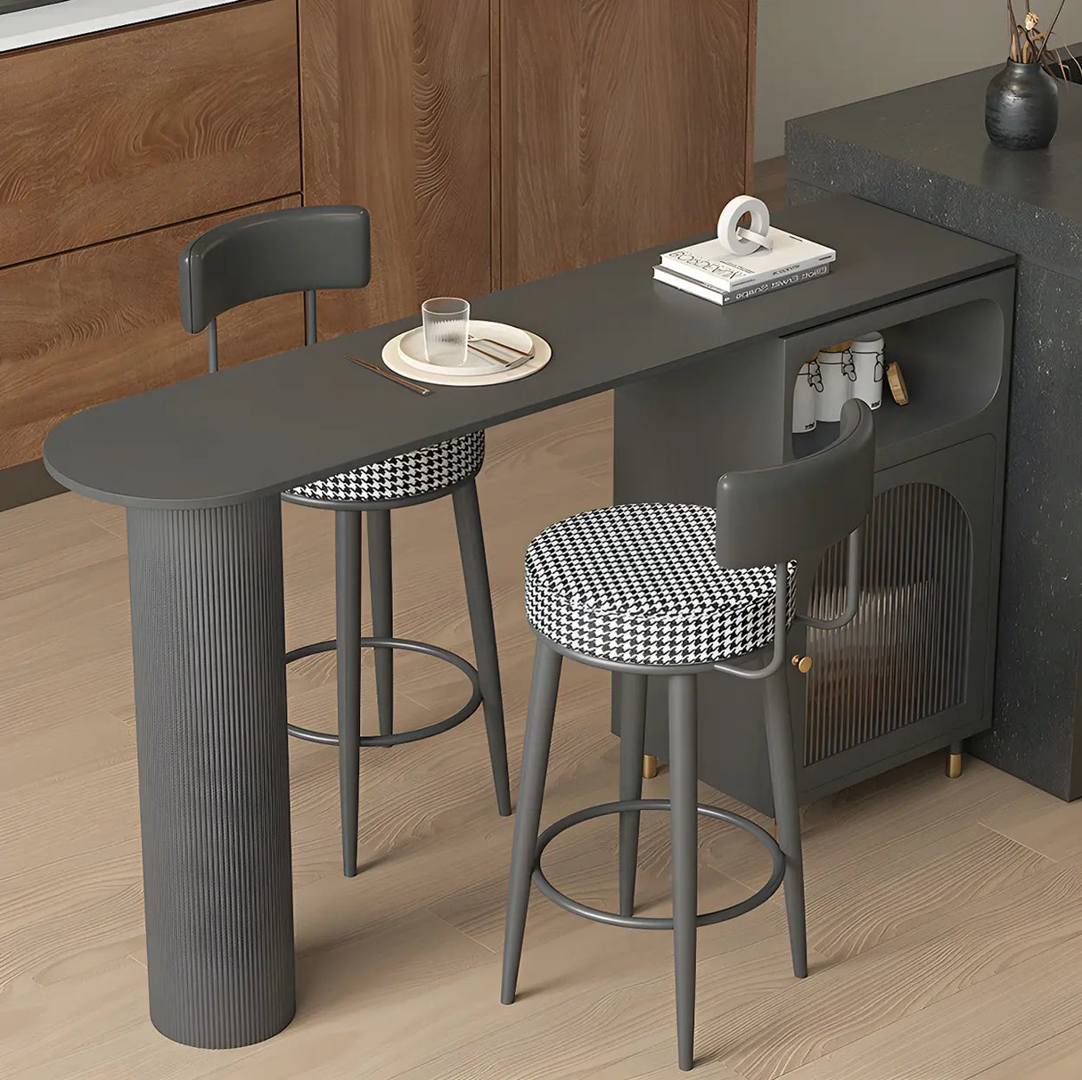 Modern Slim Bar Table with Storage and Rounded Edge Image - 1