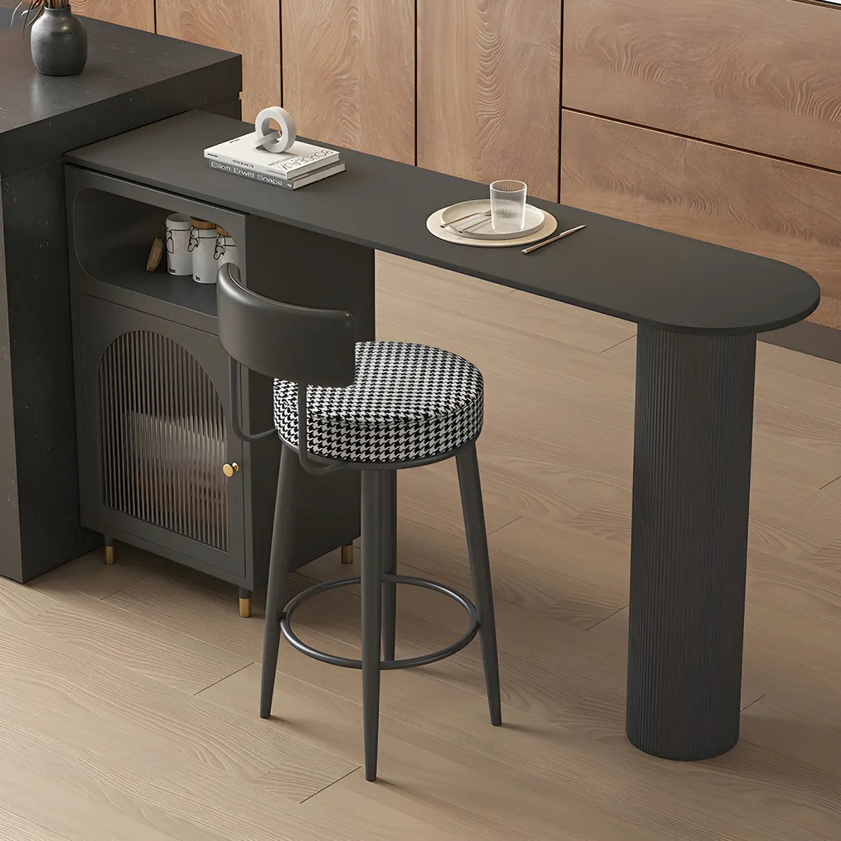 Modern Slim Bar Table with Storage and Rounded Edge Image - 11